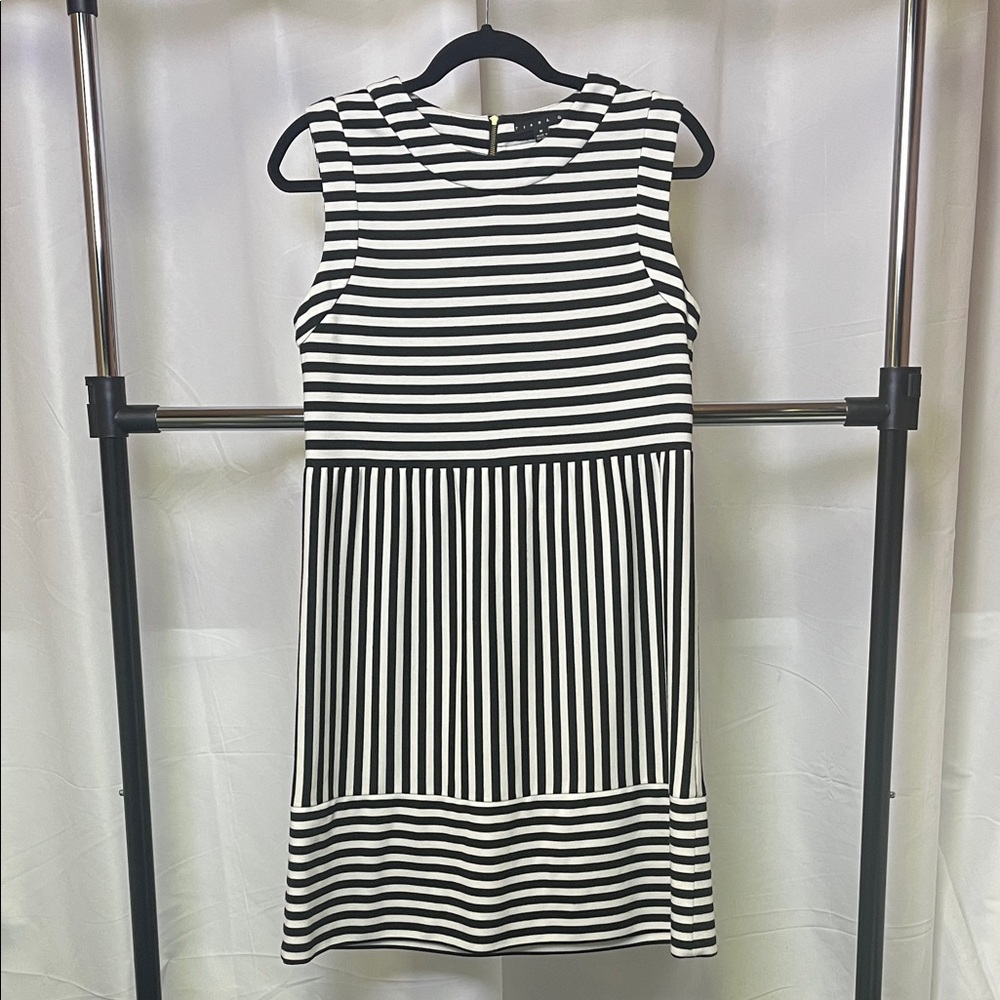 Tiana B. Women’s Black & White Striped Sleeveless Mini Dress medium